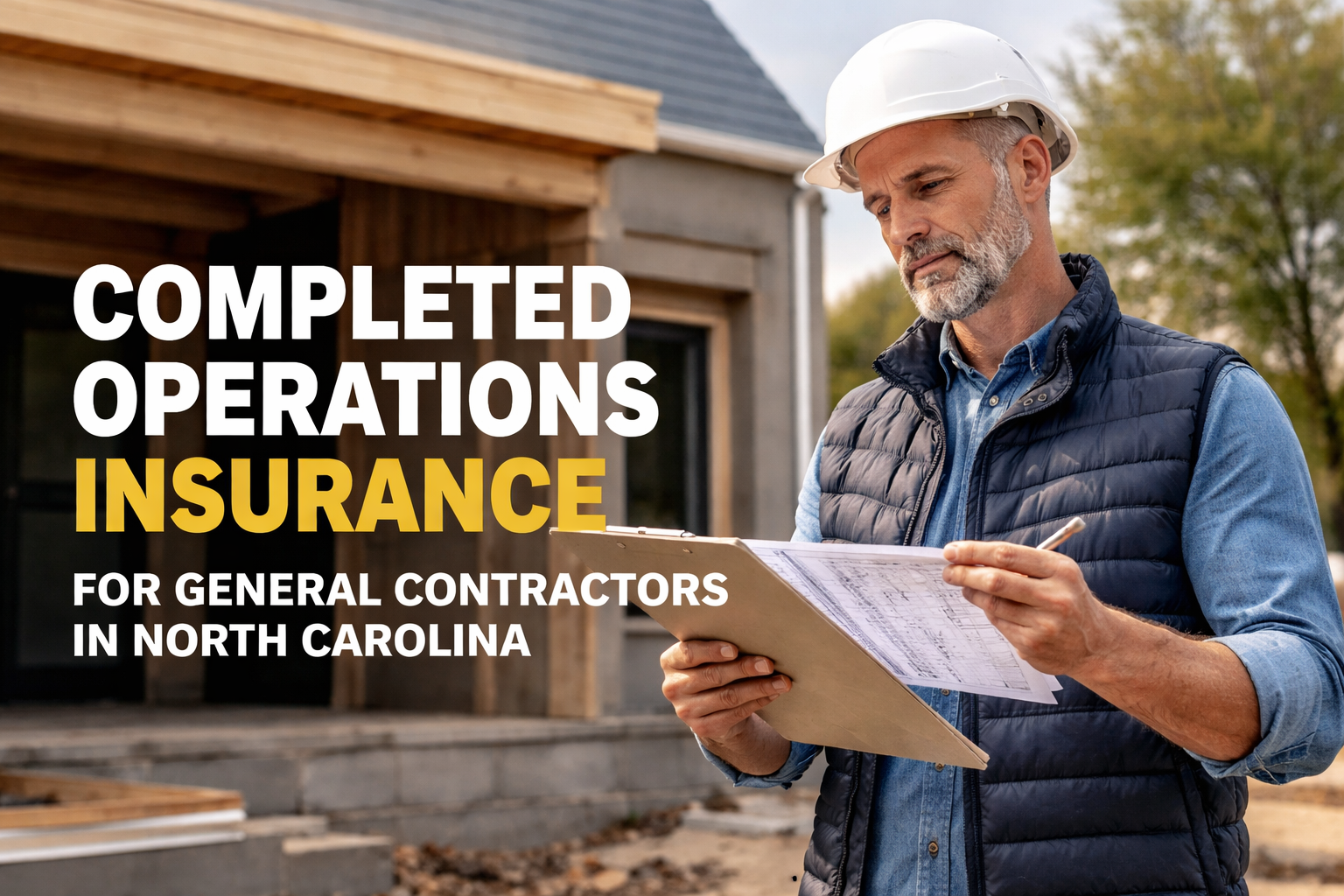 Completed operations insurance for general contractors in North Carolina showing a contractor reviewing post-job liability documents