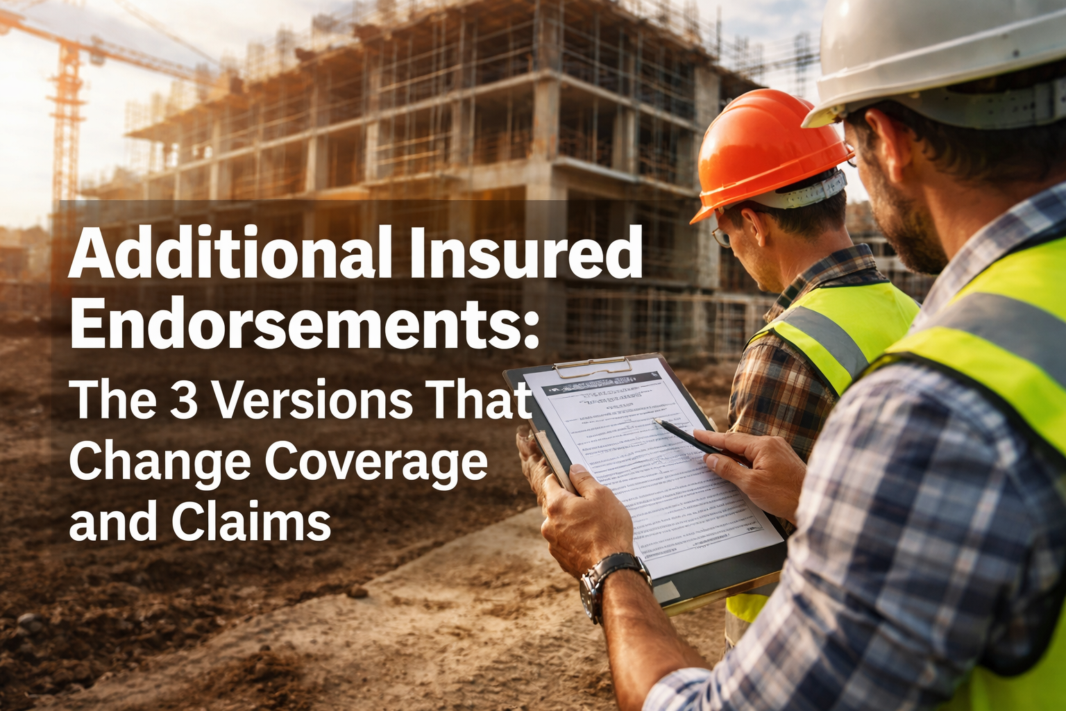 Additional insured endorsements for general contractors showing three versions that change coverage and claims