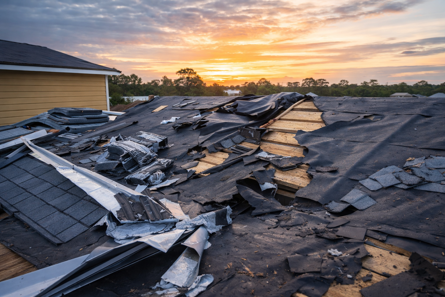 Builder’s risk vs roofer’s insurance showing a damaged roof during construction in North Carolina