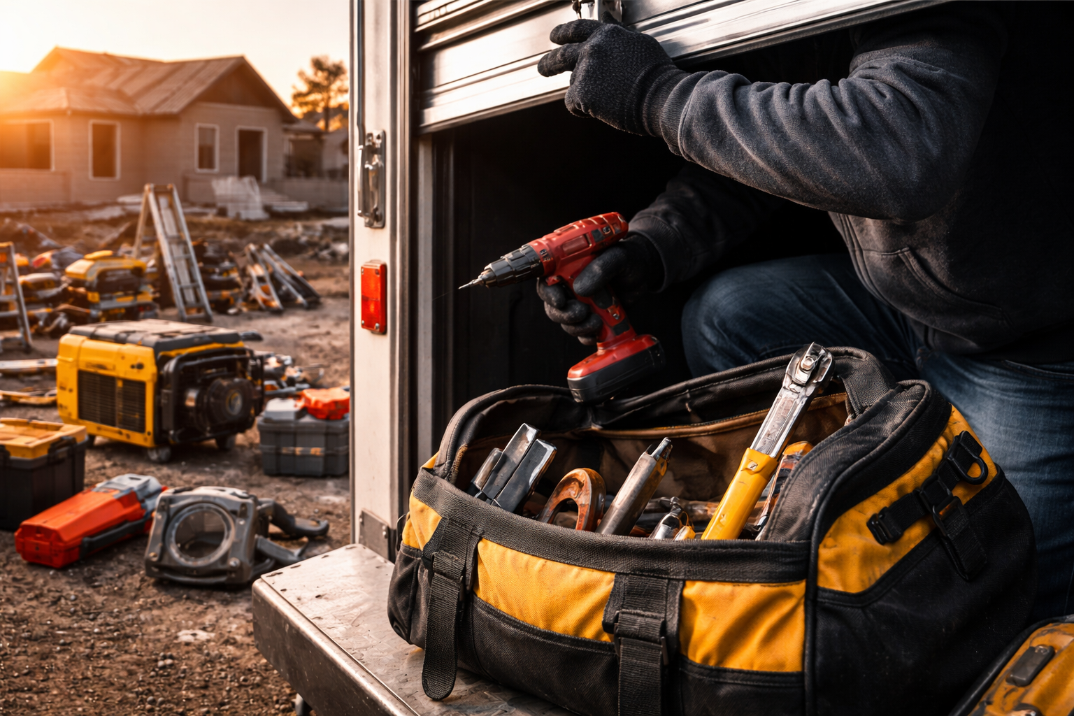 North Carolina roofer tool theft and inland marine insurance showing stolen roofing tools and equipment at a jobsite