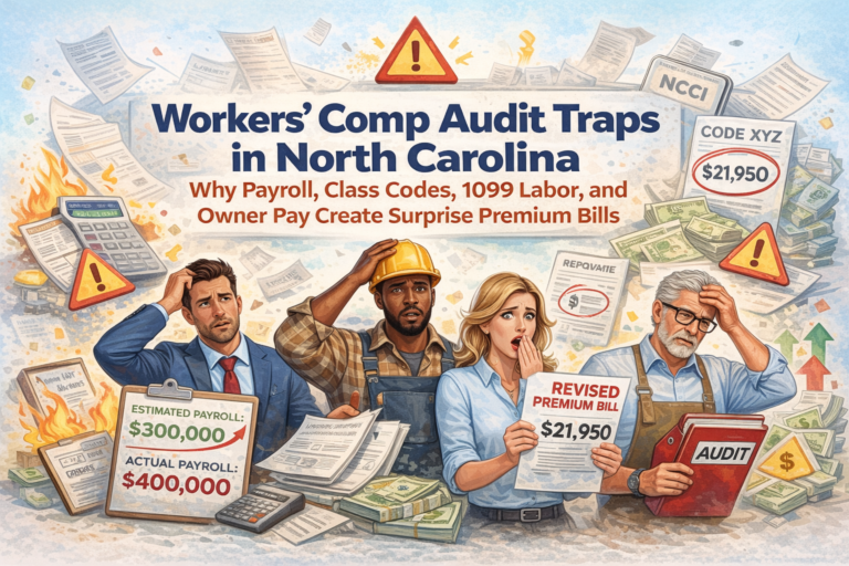 Workers comp audit traps North Carolina business owners face with payroll, class codes, 1099 labor, and owner pay