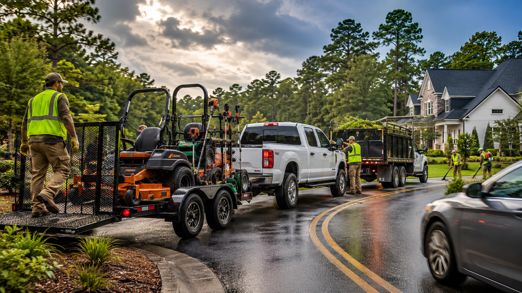 Commercial auto insurance for landscaping companies in North Carolina operating work trucks and landscaping trailers