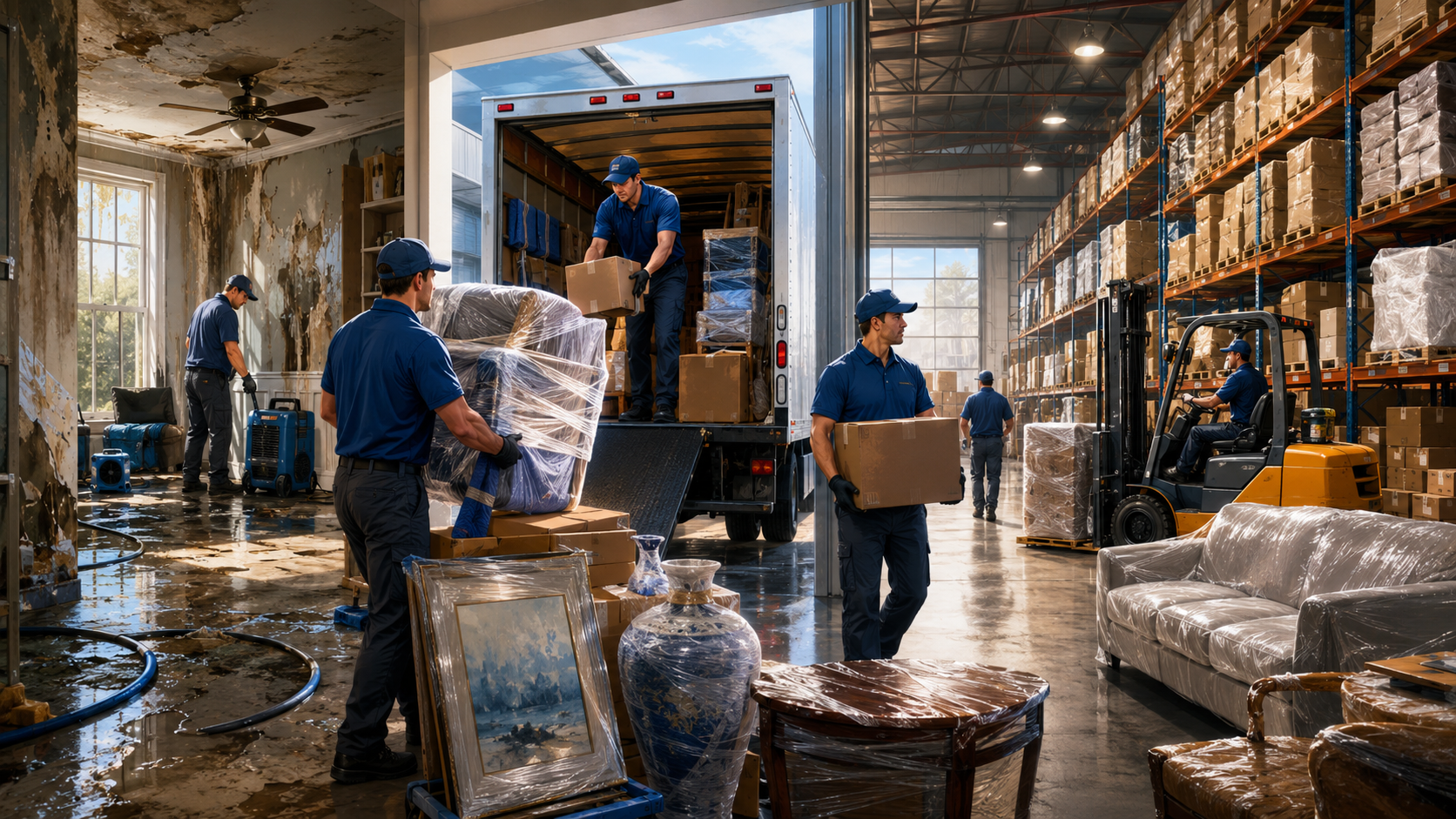 Bailee insurance restoration contractors use for customer contents packout and storage in North Carolina